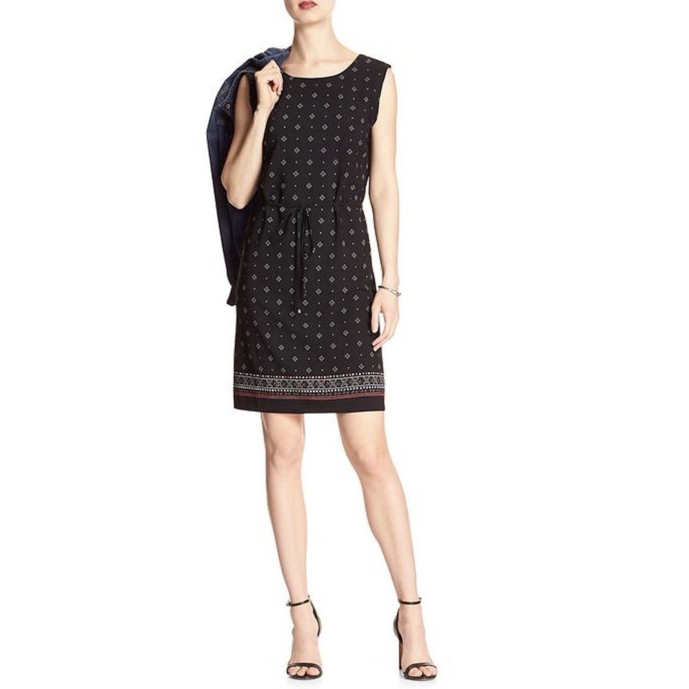 Banana Republic Women's Black Diamond Button Back Shift Dress Tie Waist Size 12